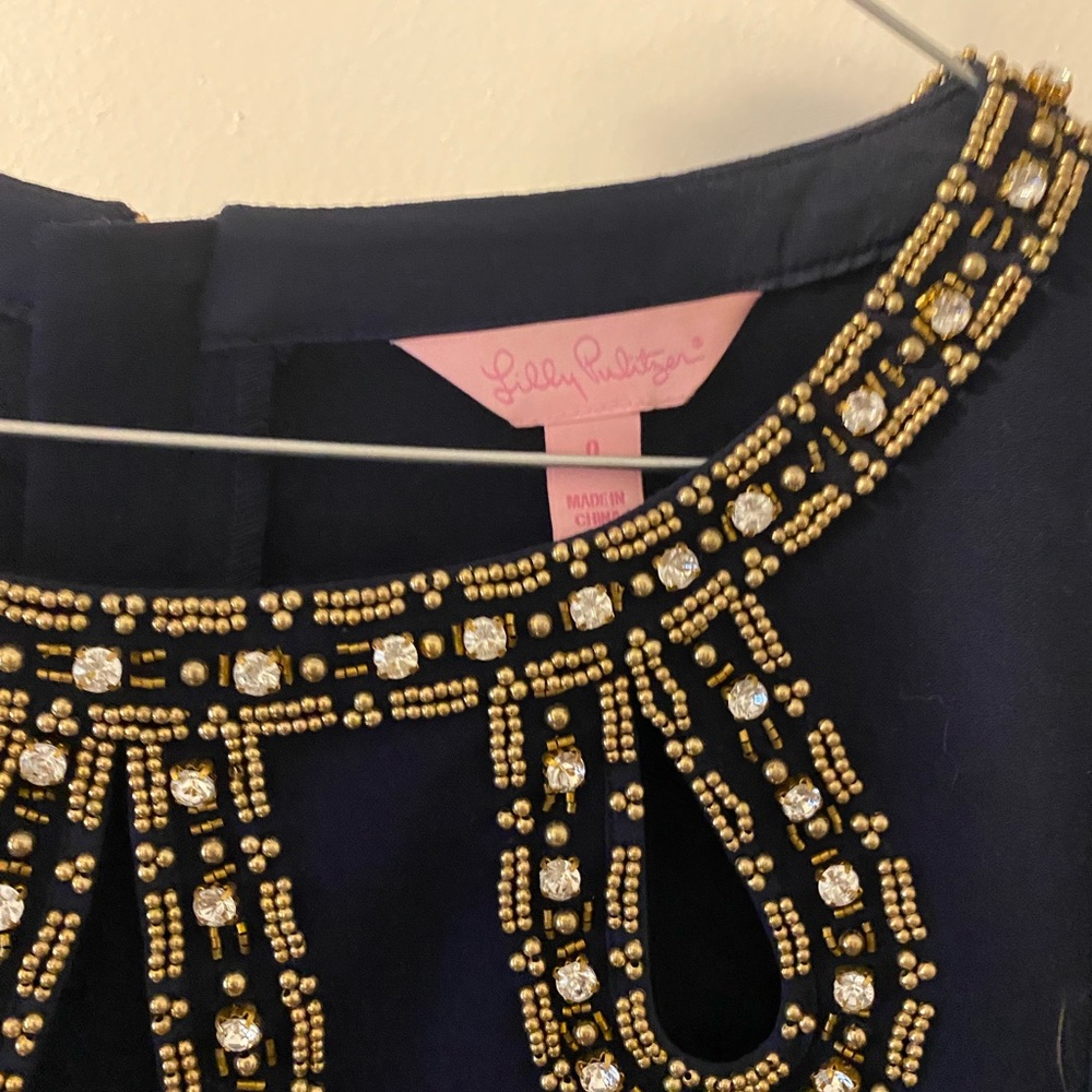Lilly Pulitzer Navy Shift Dress with Gold Deatail